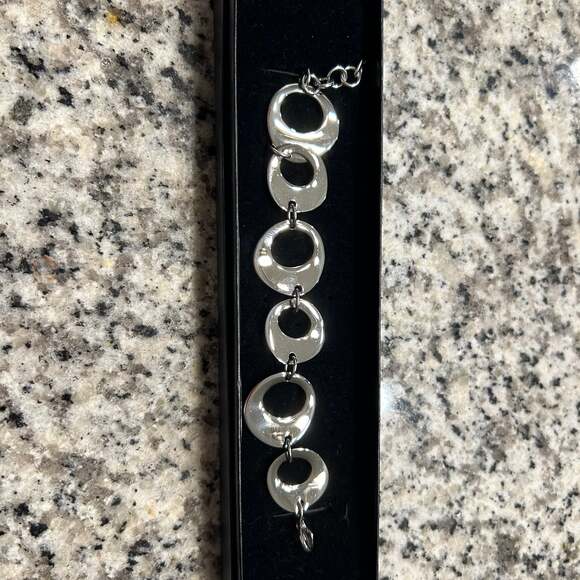 Vintage Sterling Silver Modernist Flat Oval Links Toggle Hallmarked Bracelet - Picture 1 of 2